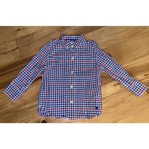 MINI BODEN BOYS BLUE & RED CHECKERED BUTTON DOWN SIZE 3-4 EXCELLENT COND LD6